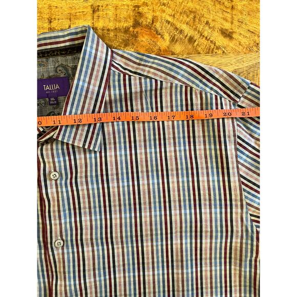 Tallia | Men's XXL 18.5 Gingham Striped Flip Cuff Button Down Shirt Paisley Gray - Picture 11 of 13